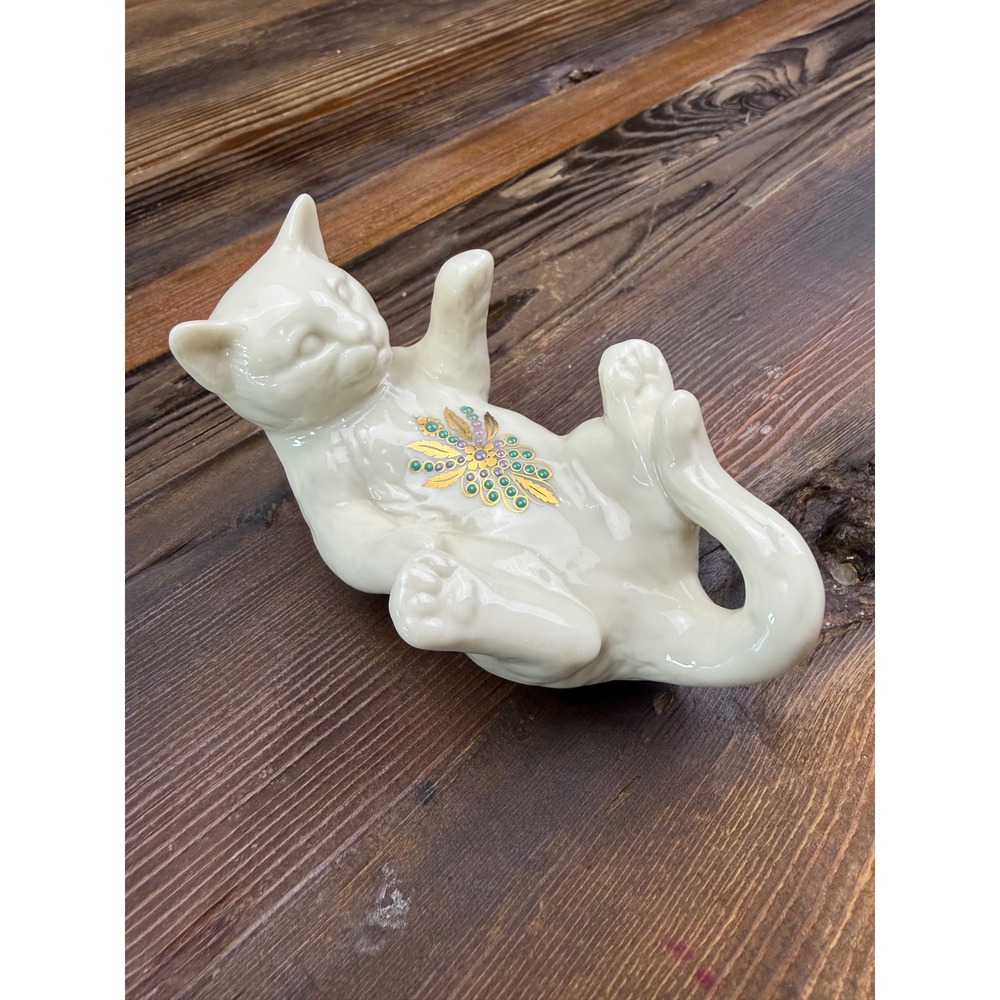 Lenox China Jewels Playful Kitten Cat Figurine Ivory Porcelain Gold Issued 1994